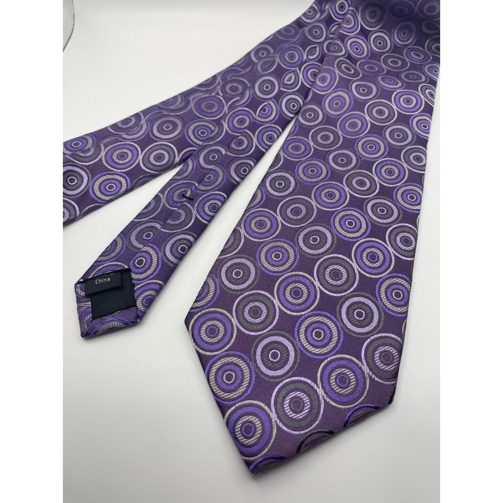 Michael Kors Mens Silk Tie Purple Grey Geometric Concentric Circles RN 121148
